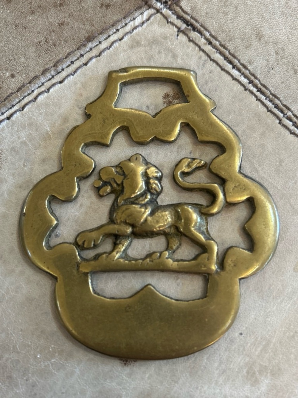 Vintage English horse Brass Lion Medallion Accent western cowgirl Lauren